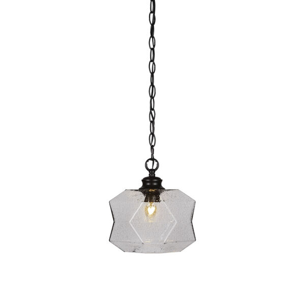 Rocklin Matte Black One-Light 10-Inch Chain Hung Mini Pendant with Smoke Glass, image 1