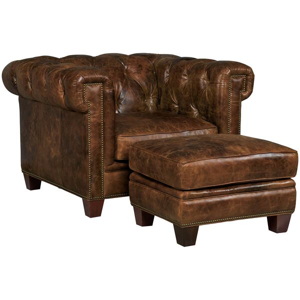 Chester Brown Leather Ottoman, image 2