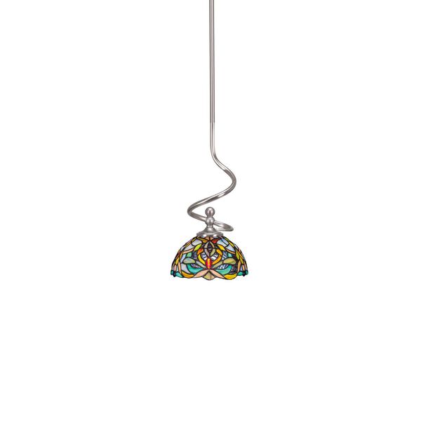 Capri Brushed Nickel One-Light Mini Pendant with Kaleidoscope Art Glass, image 1