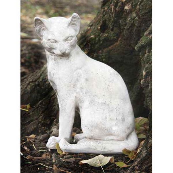 Cat Waiting 13-Inch Fiberglass Statue - Cathedral White Finish, image 1