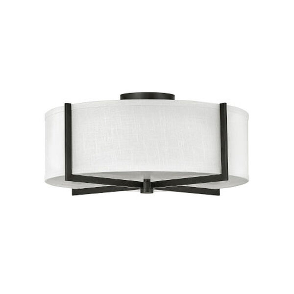 Axis Black Three-Light LED Semi-Flush Mount with Off White Linen Shade, image 4