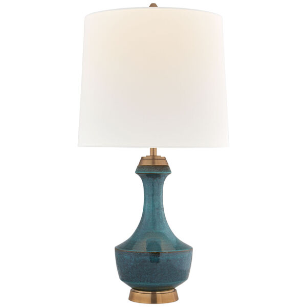 Mauro Large Table Lamp in Oslo Blue with Linen Shade by Thomas O'Brien, image 1