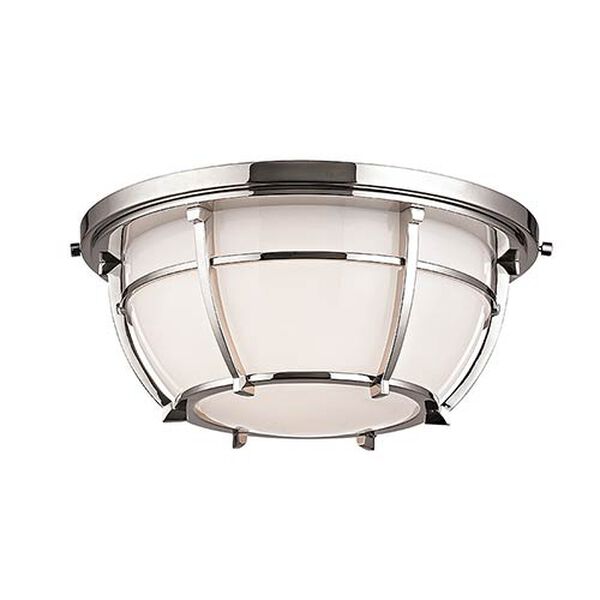 Conrad Polished Nickel Two-Light Flush Mount with Opal Glossy Glass, image 1