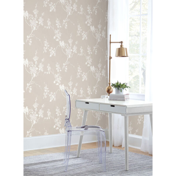 Silhouettes Taupe Imperial Blossoms Branch Wallpaper, image 1