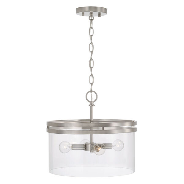 Fuller Brushed Nickel Four-Light Semi Flush Mount with Clear Glass, image 2