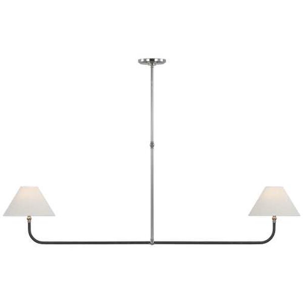 Basden Polished Nickel and Black Two-Light Extra Large Linear Chandelier with Linen Shades by Chapman and Myers, image 1