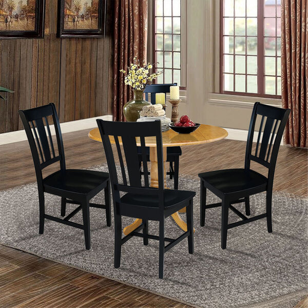 Oak and Black 42-Inch Dual Drop Leaf Table with Four Splat Back Dining Chair, Five-Piece, image 2