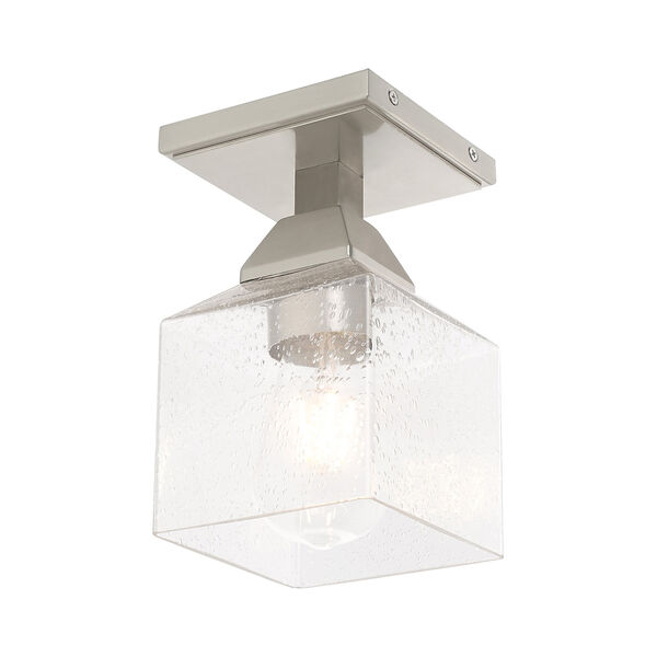 Aragon Brushed Nickel 5-Inch One-Light Ceiling Mount with Hand Blown Clear Seeded Glass, image 3