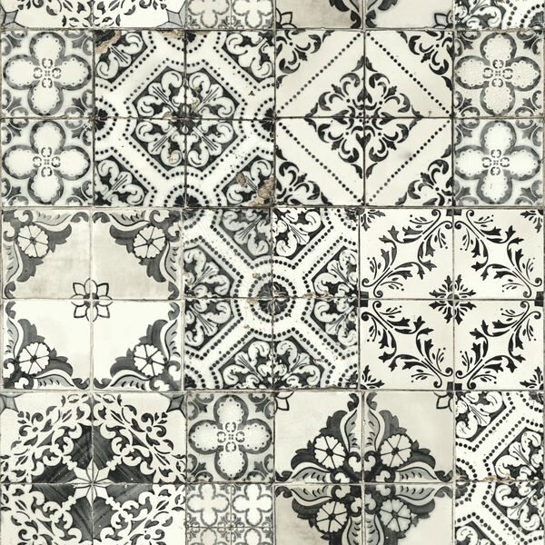 Outdoors In Mediterranean Tile Black Wallpaper - SAMPLE SWATCH ONLY, image 1