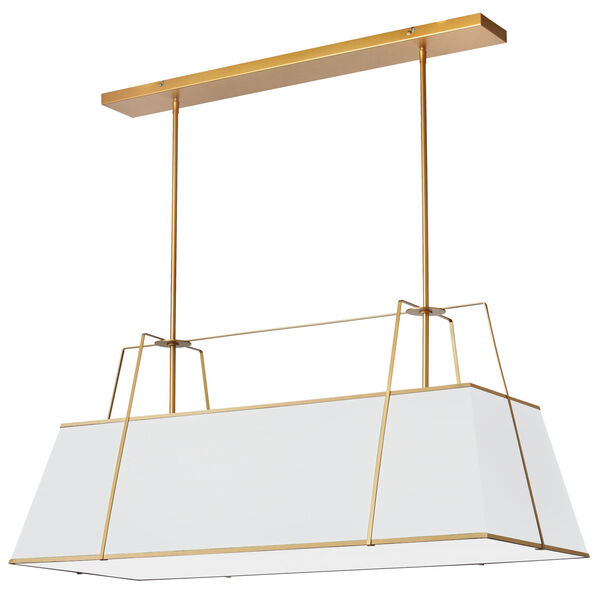 Trapezoid Gold and White Four-Light Linear Chandelier, image 1