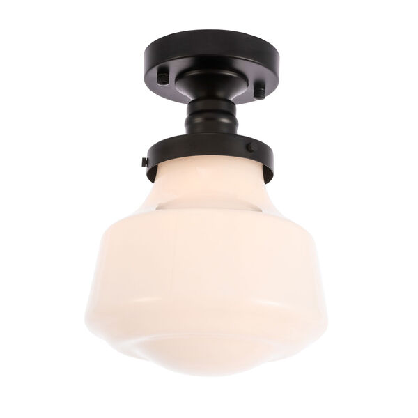 Lyle Black Eight-Inch One-Light Flush Mount with Frosted White Glass, image 4