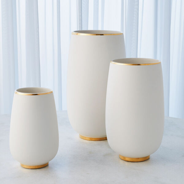 Gold Rim and White 6-Inch Bulb Vase, image 5