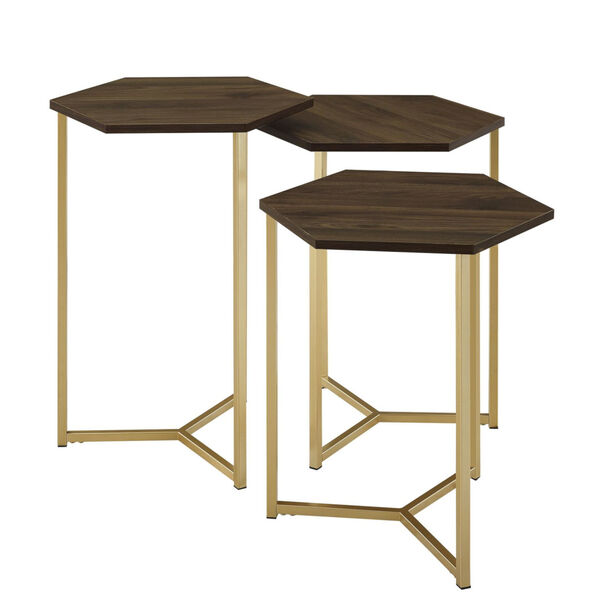 Dark Walnut and Gold Nesting Tables, Set of 3, image 3