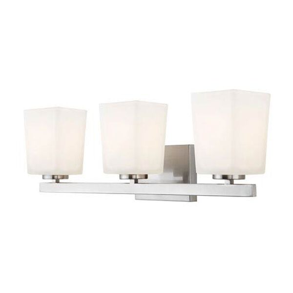 Hartley Brushed Nickel Three Light Vanity with Flat Opal Glass, image 1