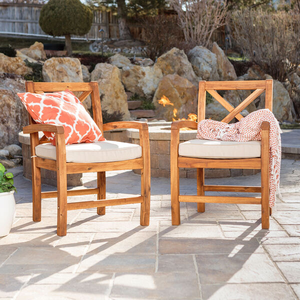 X-Back Acacia Patio Chairs with Cushions (Set of 2), image 1
