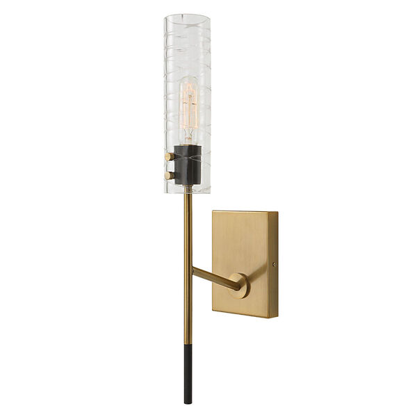 Telesto Textured Black and Antique Brass One-Light Wall Sconce, image 1