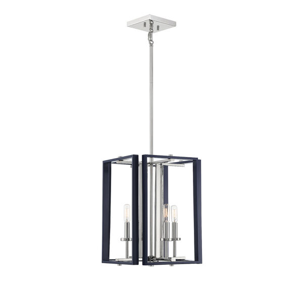 Champlin Navy and Polished Nickel Four-Light Pendant, image 1