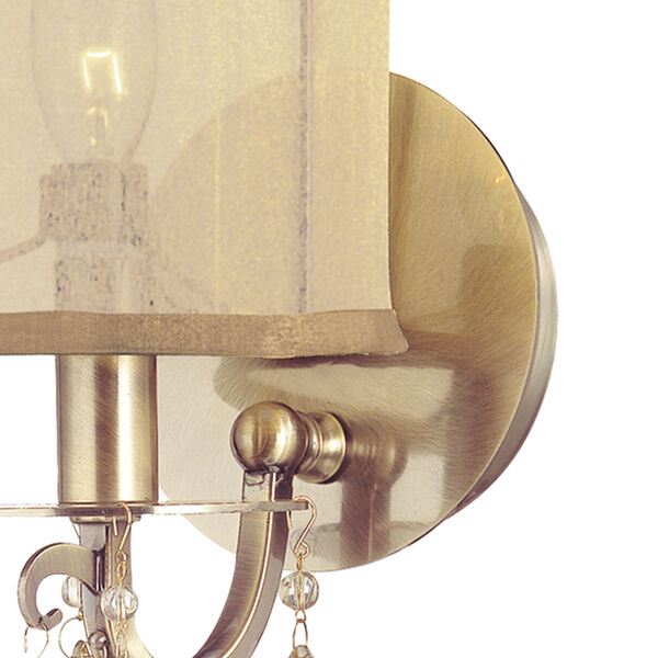 Hampton Antique Brass One-Light Wall Sconce with Etruscan Smooth Oyster Crystals, image 3