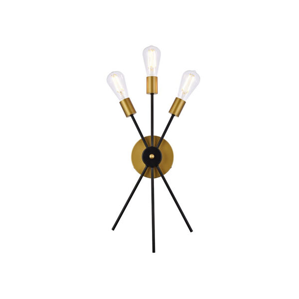 Lucca Black and Brass Three-Light Bath Sconce, image 1
