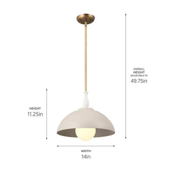 Homestead Greige, White and Natural Brass 14-Inch One-Light Pendant, image 6