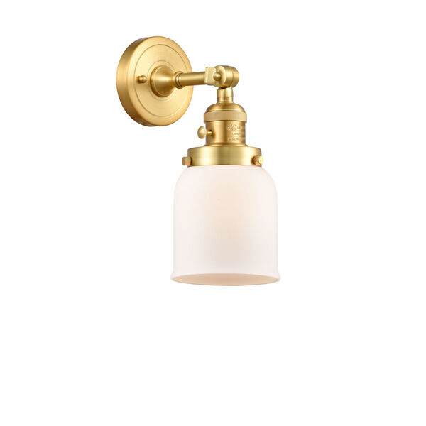 Franklin Restoration Satin Gold 10-Inch One-Light Wall Sconce with Matte White Cased Small Bell Shade, image 1