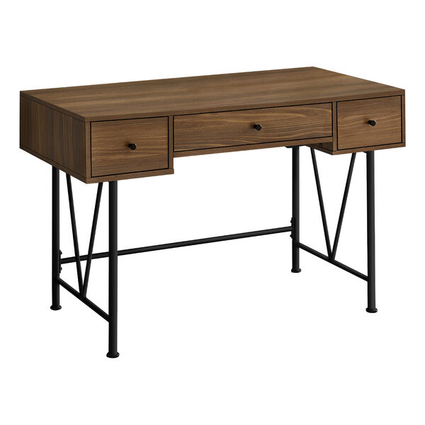 Walnut and Black Computer Desk with Three Drawers, image 1