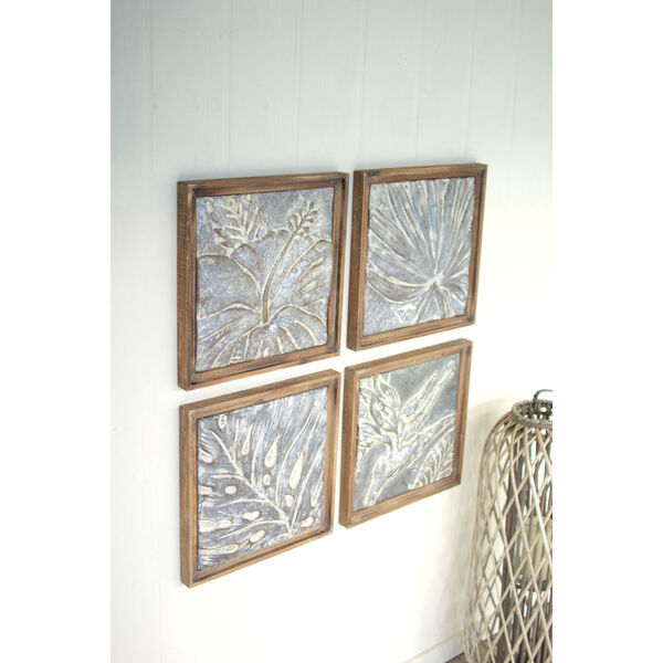 Multi-Colored Framed Tropical Pressed Metal Tile Wall Art, Set of 4, image 1