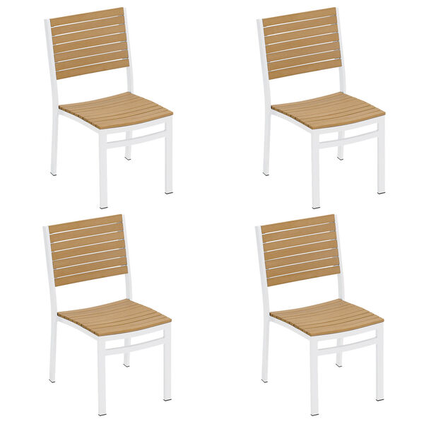 Travira Natural Tekwood Seat and Chalk Powder Coated Aluminum Frame Side Chair , Set of Four, image 1