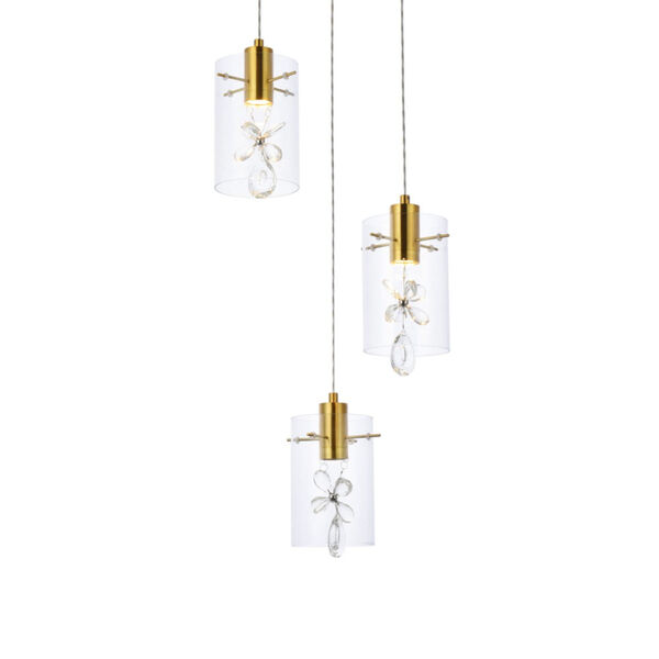 Hana Gold 16-Inch Three-Light LED Pendant with Royal Cut Clear Crystal, image 3