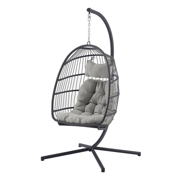 Gray Outdoor Swing Egg Chair with Stand, image 4