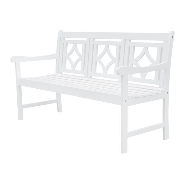 Bradley White 3-piece Wood Patio Curvy Legs Table Dining Set with Two 57-Inch Benches, image 3