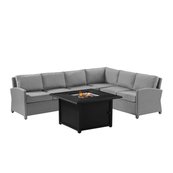 Bradenton Gray Wicker Sectional Set with Fire Table, Five-Piece, image 6