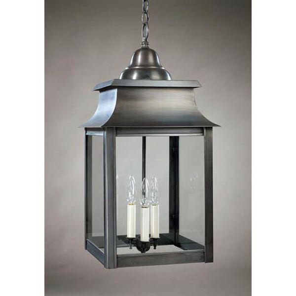 Concord Dark Brass Three-Light Outdoor Pendant with Clear Glass, image 1