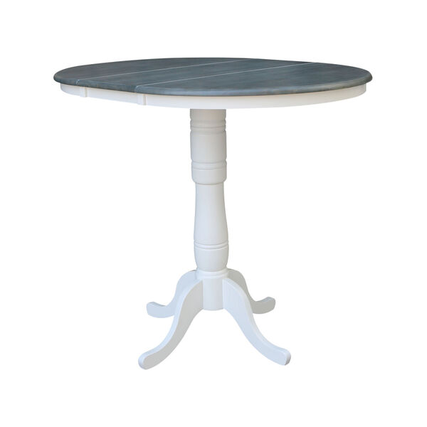 White and Heather Gray 36-Inch Width x 41-Inch Height Round Top Bar Height Pedestal Table With 12-Inch Leaf, image 5