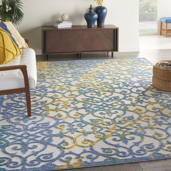 Aloha Ivory and Blue Indoor/Outdoor Area Rug, image 1