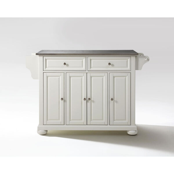 Alexandria Stainless Steel Top Kitchen Island in White Finish, image 1
