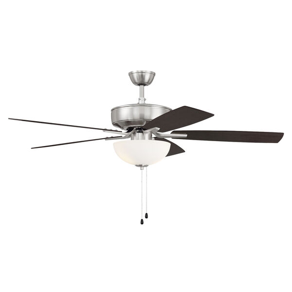 Pro Plus Brushed Polished Nickel 52-Inch Two-Light Ceiling Fan with White Frost Bowl Shade, image 5
