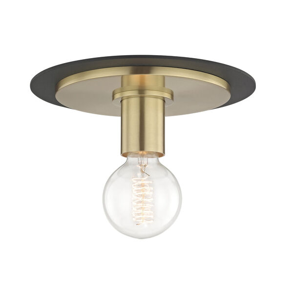 Milo Aged Brass 9-Inch One-Light Flush Mount with Black Accents, image 1