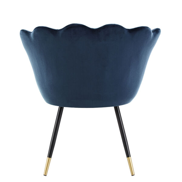Stella Navy Blue Velvet Seashell Armless Chair with Black and Gold Leg, image 4