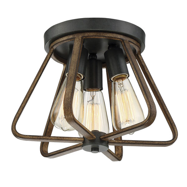 River Station Weathered Wood with Copper Gold Three-Light Flush Mount, image 3