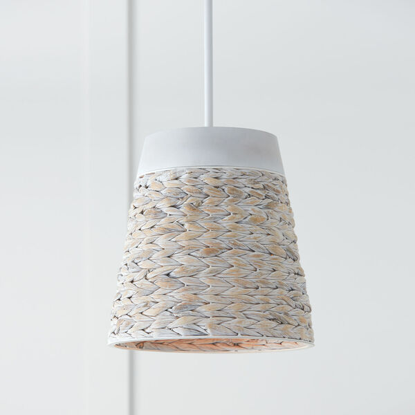 Tallulah Chalk Wash One-Light Pendant White Made with Handcrafted Mango Wood and Water Hyacth, image 4
