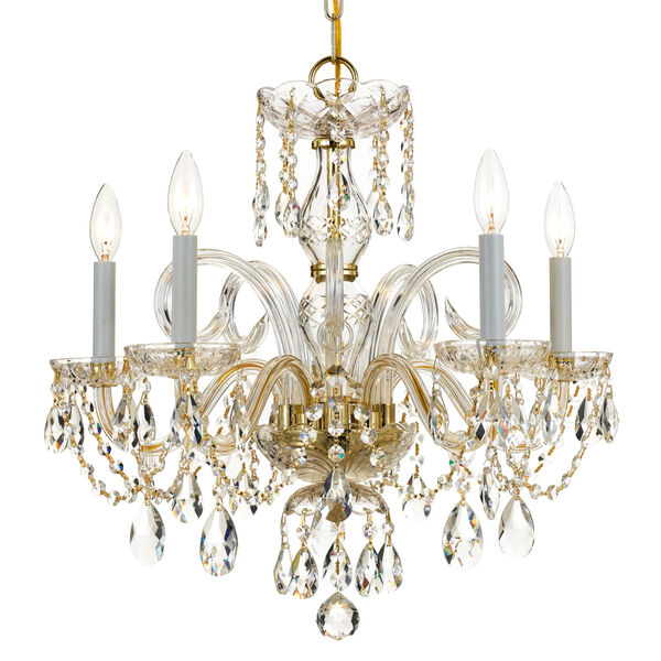 Traditional Polished Brass Five-Light Clear Hand Cut Crystal Chandelier, image 1