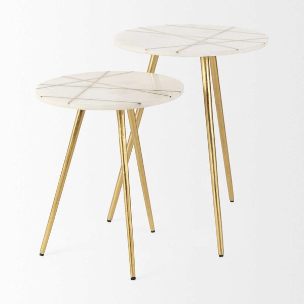 Vivienne White Marble with Antique Gold Metal Small Side Table, image 5
