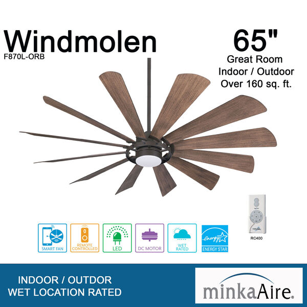 Windmolen Oil Rubbed Bronze 65-Inch Smart LED Outdoor Ceiling Fan, image 5
