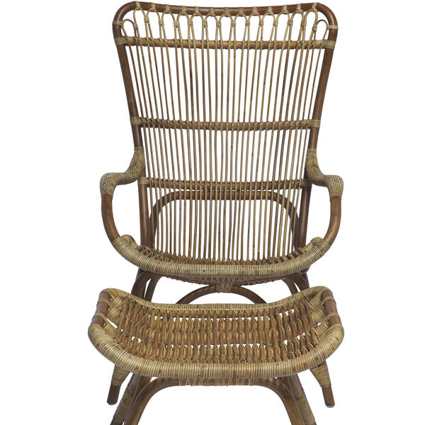 Monet Antique Highback Rattan Lounge Chair and Footstool, image 2