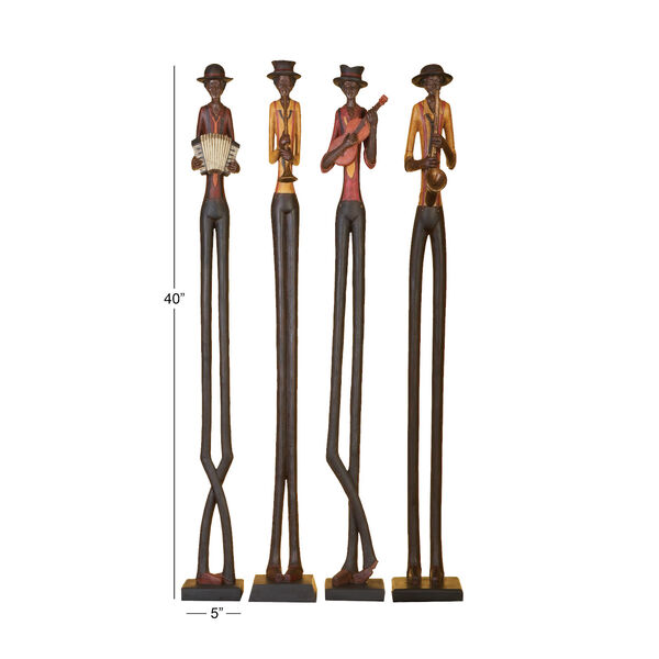 Brown Polystone Eclectic Musician 40-inch Sculpture, Set of 4, image 3