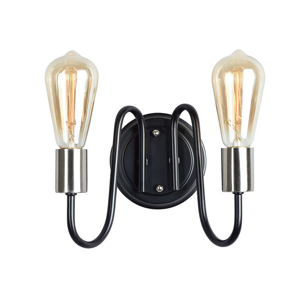 Haven Black and Satin Nickel Nine-Inch Two-Light Wall Sconce, image 1