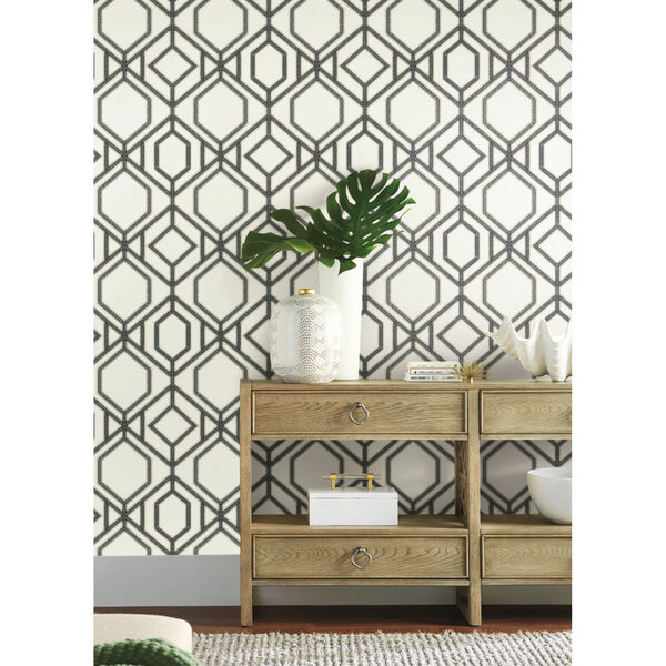 Tropics White Gray Sawgrass Trellis Pre Pasted Wallpaper - SAMPLE SWATCH ONLY, image 6