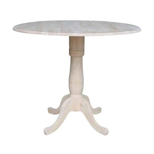 Gray and Beige 36-Inch High Round Pedestal Dual Drop Leaf Table, image 1