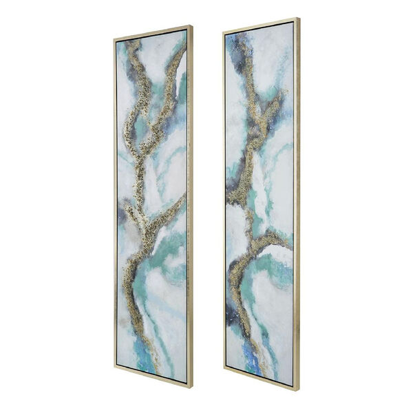 Growing Inside Oil Painting 0n Frame Blue and Gold 20 x 71-Inch Wall Art, Set of 2, image 3